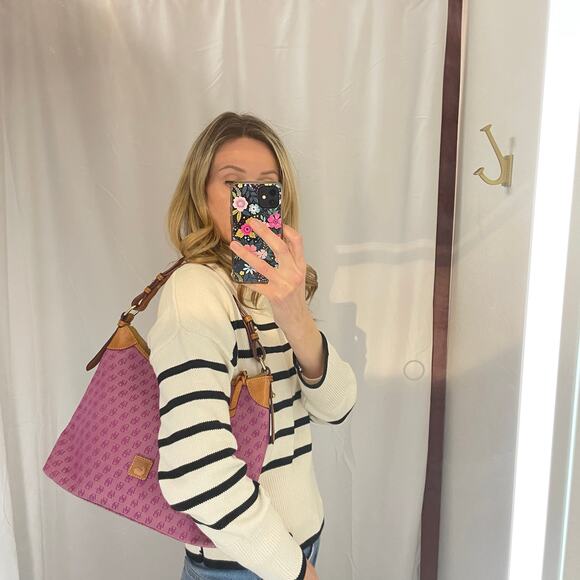 Dooney & Bourke Pink Hobo Monogram Canvas Shoulder Bag Pink Logo - Picture 8 of 13